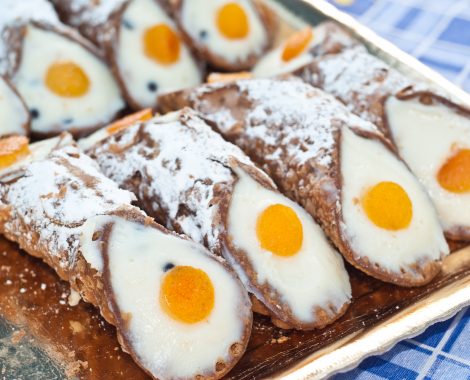 Sicilian cannoli with orange.typical sicilian sweet. closeup